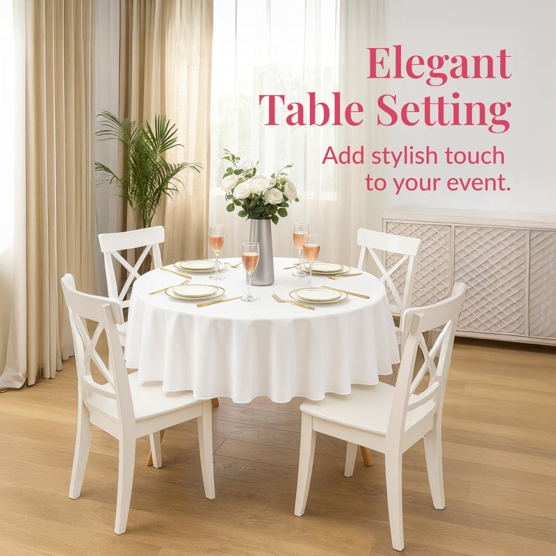 Prestee 4-Pack 84-Inch White Round Plastic Tablecloth Disposable - Durable Waterproof Table Covers for Weddings, BBQ, Parties, Outdoor Events - Elegant White Plastic Tablecloths Round for Any Occasion - Image 2